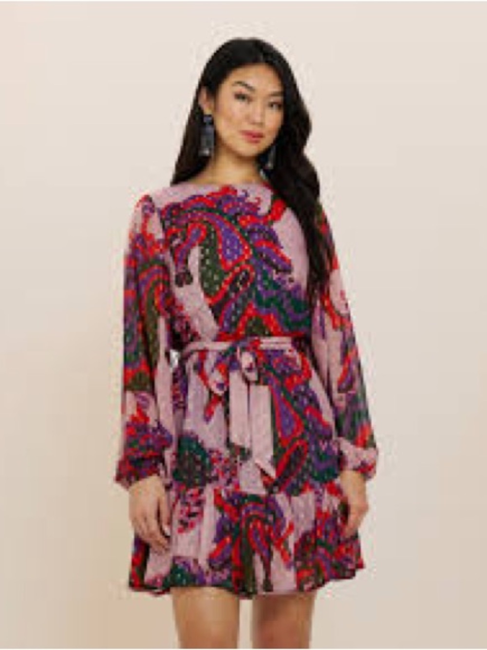 Oliphant Flirty short Dress in Arabia Crimson Pink Paisley Tie-Waist
